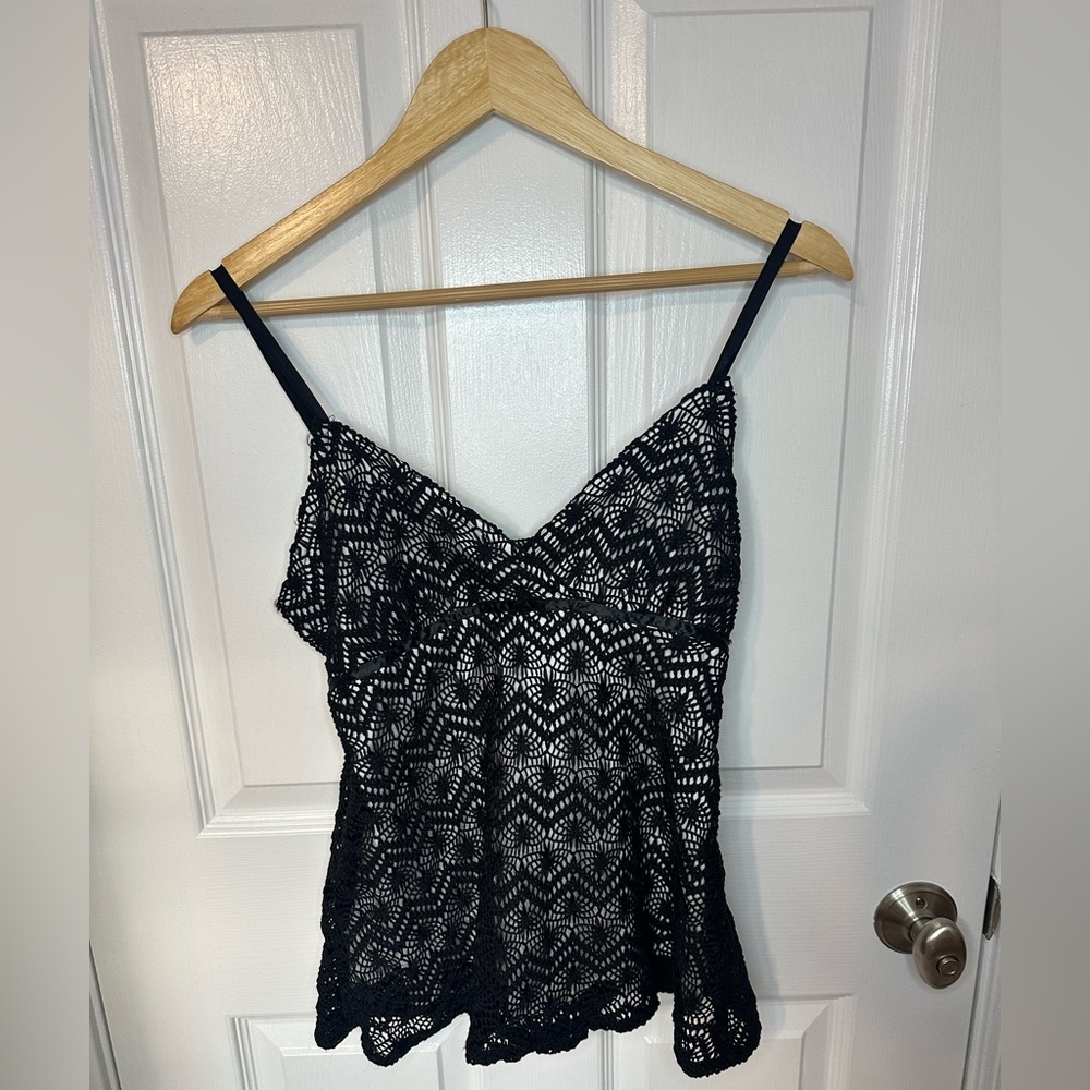 Ally B Womens Crochet Camisole Large Lace Fishnet Babydoll Whimsigoth Black
